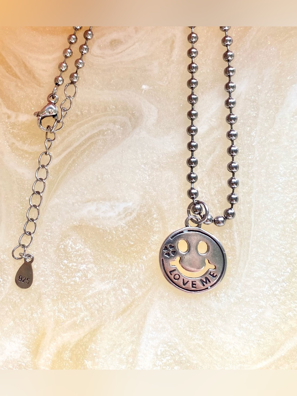 Sterling Silver 'Love Me' Smile Pendant Necklace - Silver